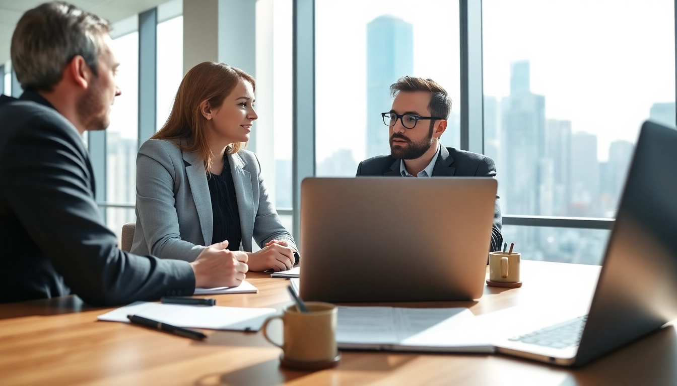 Headhunter interviewing a confident candidate in a modern office environment