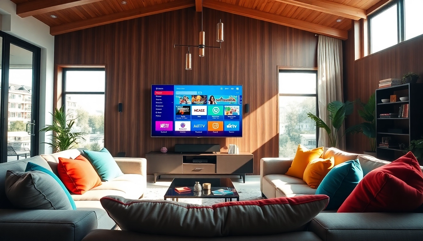 Engaging living room featuring xtream iptv displayed on a modern TV screen.