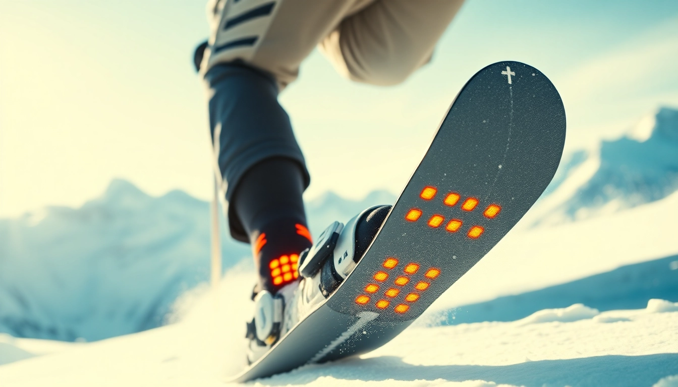 Skier utilizing Hotronics heated socks for an enhanced winter experience.