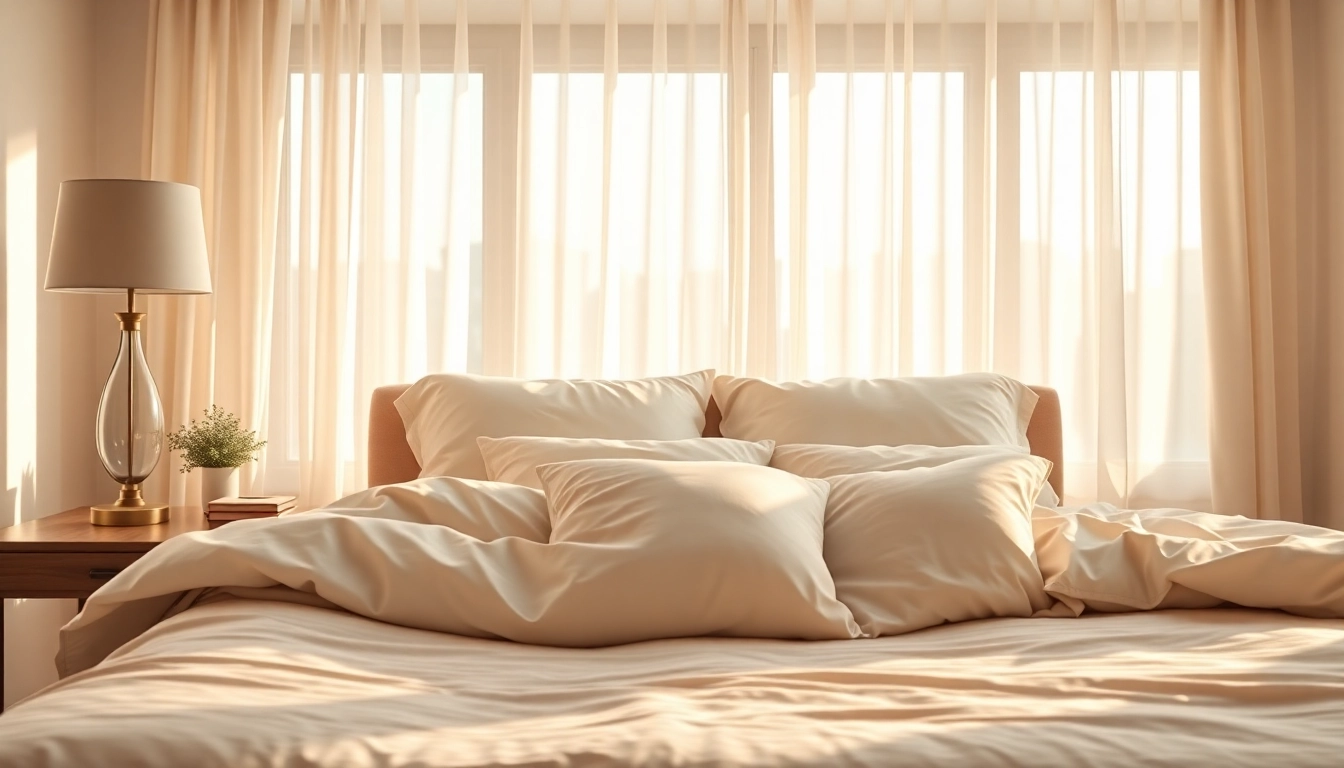 Cozy foster bed with elegant linens and serene lighting inviting relaxation.
