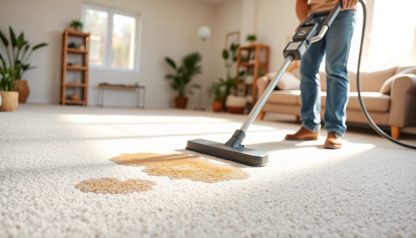Pet odor carpet cleaning technician revitalizing a carpet, showcasing equipment and vibrant home setting.