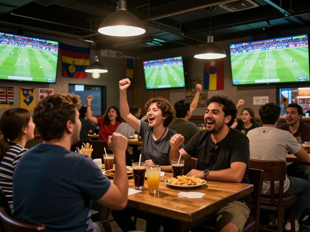 Cakhiatv provides a lively sports bar atmosphere with fans engaged in intense football action.