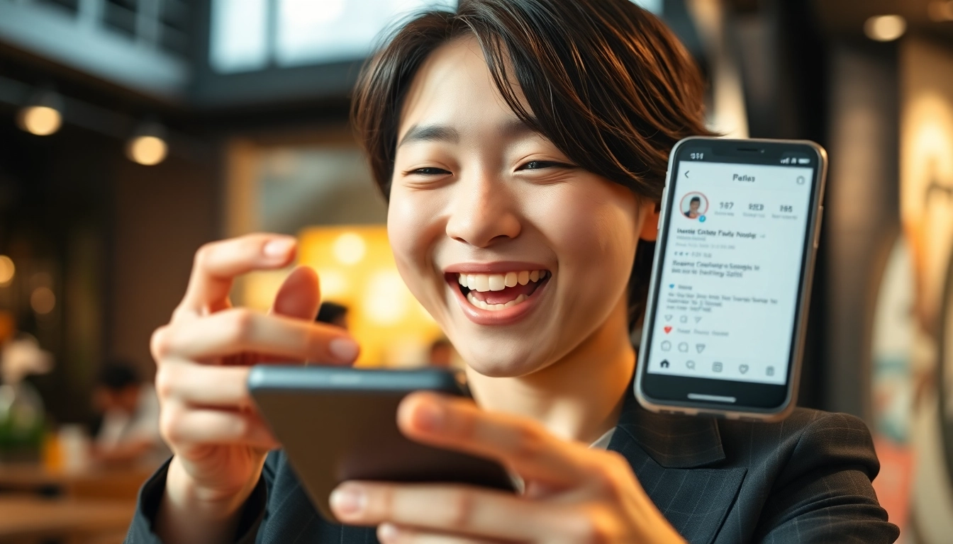 instagram 日本人フォロワー 購入を楽しむ若者の表情とスマートフォンのシーン