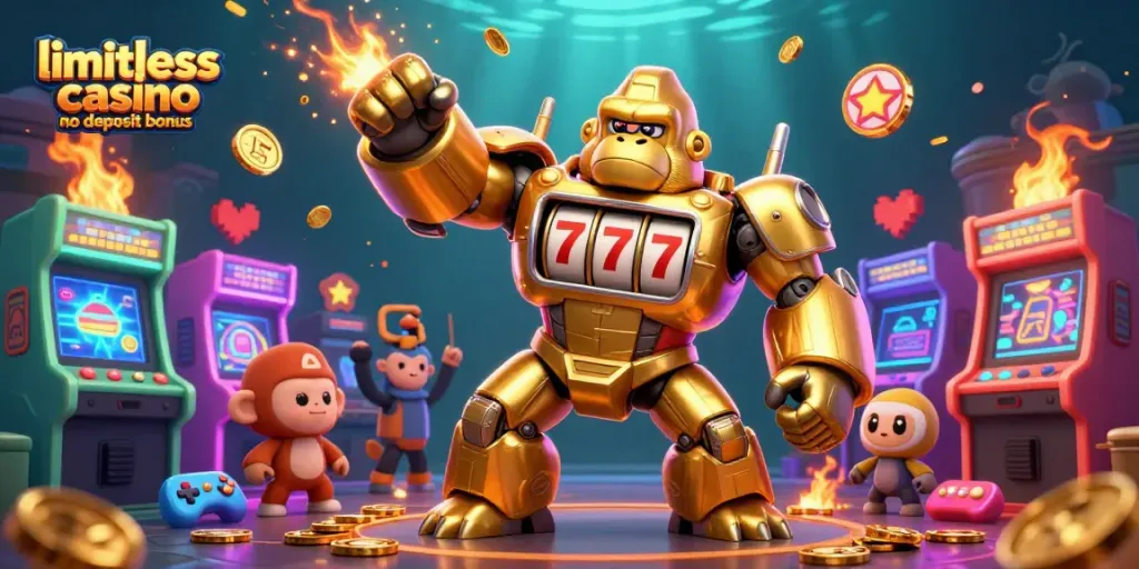 Claim your limitless casino no deposit bonus while enjoying thrilling gaming with a golden gorilla mech!