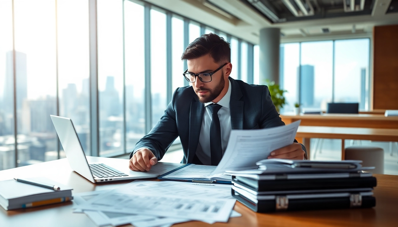 Analyzing documents for registration and certification in Federal databases for federal contracts in a modern office.