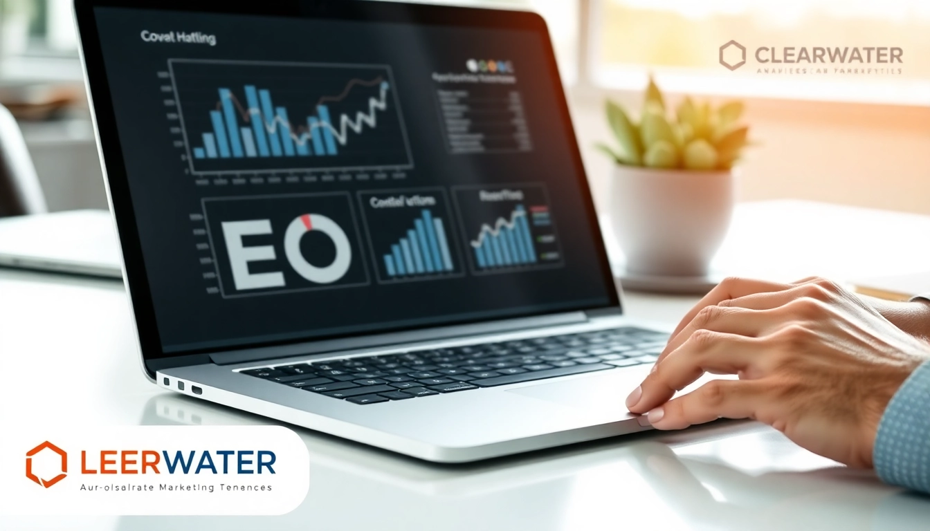 Improve your online presence with Clearwater FL SEO strategies shown in an analytical office environment.