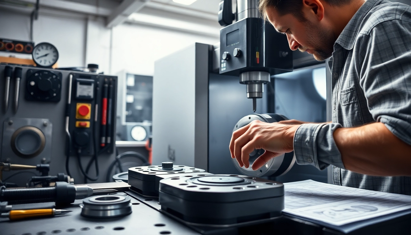 Custom part manufacturer carefully machining components in a professional workshop.