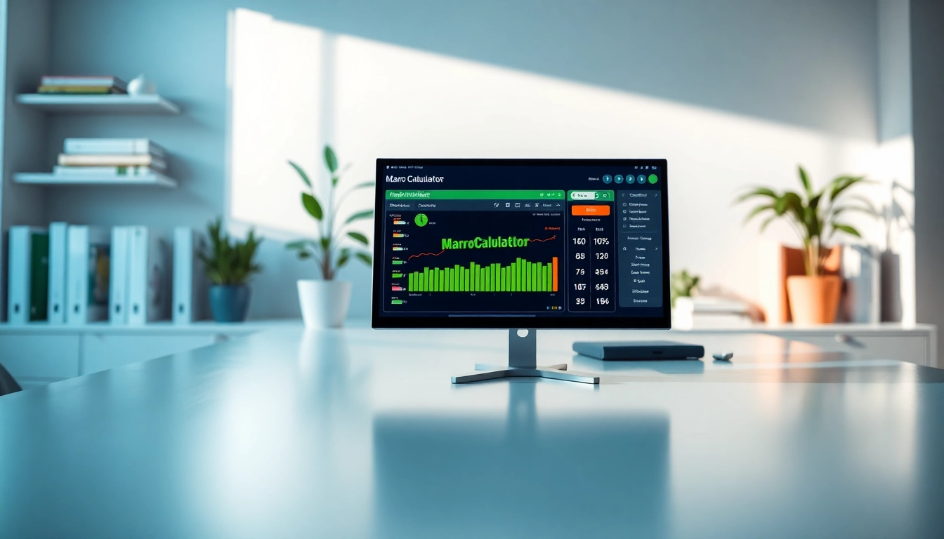 Calculate your daily macros with an interactive macro calculator displayed in a professional workspace.