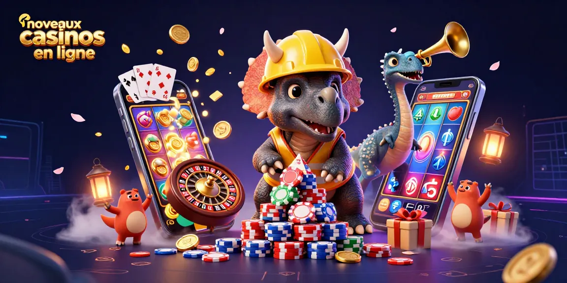 Aperçu des nouveaux casinos en ligne avec un tricératops et un parasaurolophus célébrant en jouant.