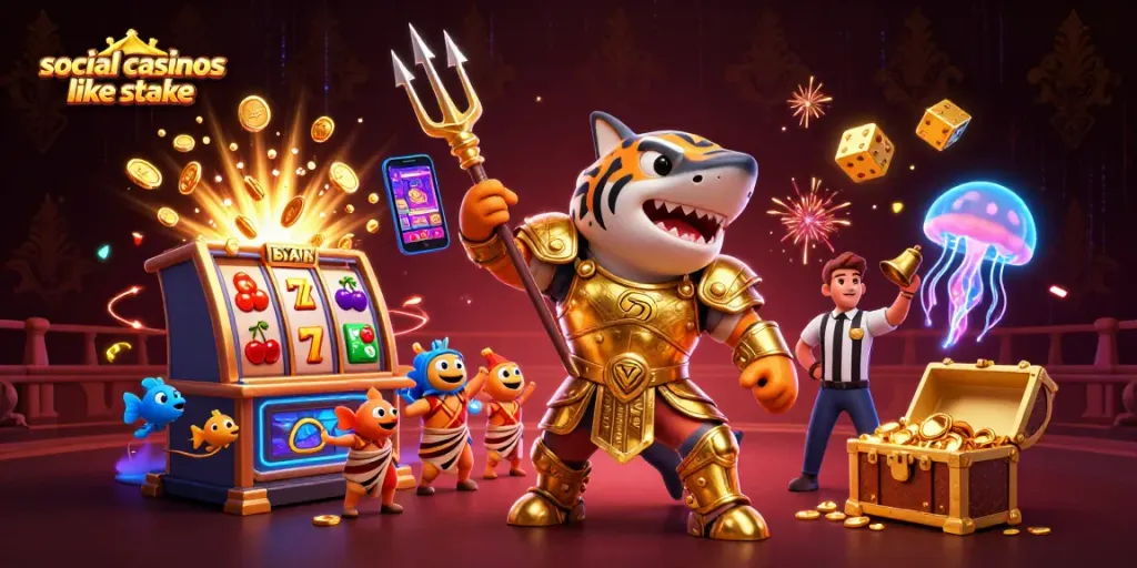 Experience exhilarating gameplay at social casinos like Stake, featuring vibrant 3D illustrations.