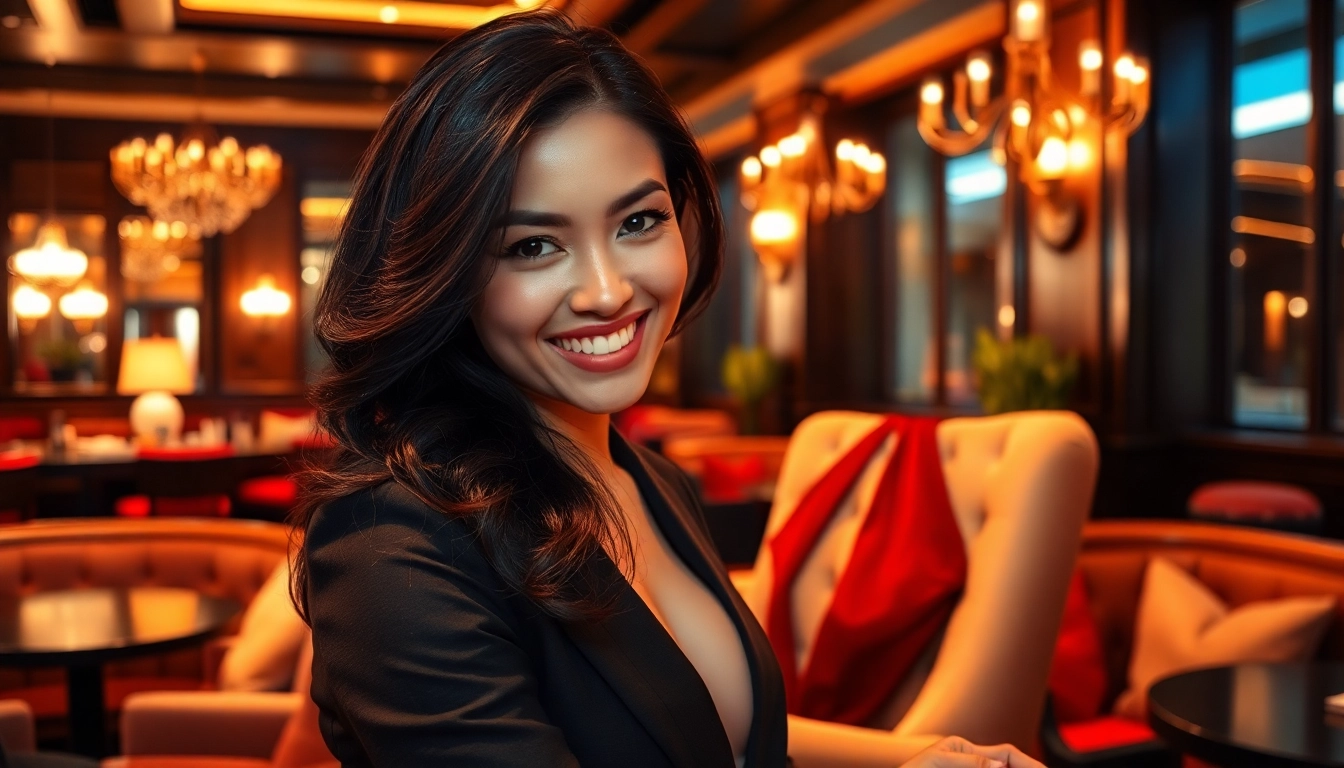 Singapore escort in a luxurious lounge, showcasing elegance and professionalism.