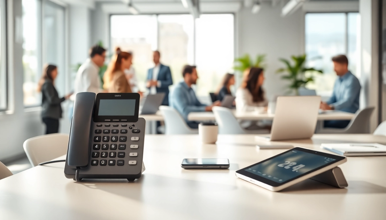 Showcase of a cloud based business phone system enhancing communication in a modern office environment.