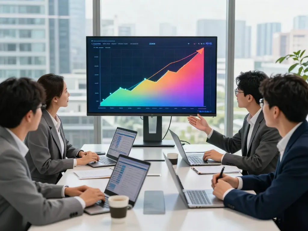 Business professionals reviewing banorte empresas financial strategies in a modern office.