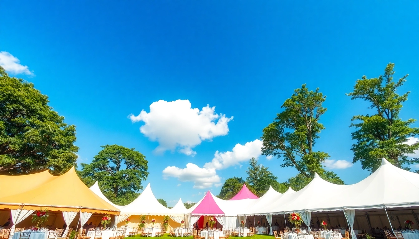 Explore stunning tent rentals set up for a vibrant outdoor event in a sunny park.