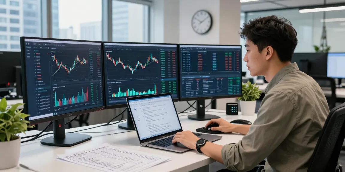 Developer analyzing global commodity index API data in a modern tech workspace with multiple monitors.