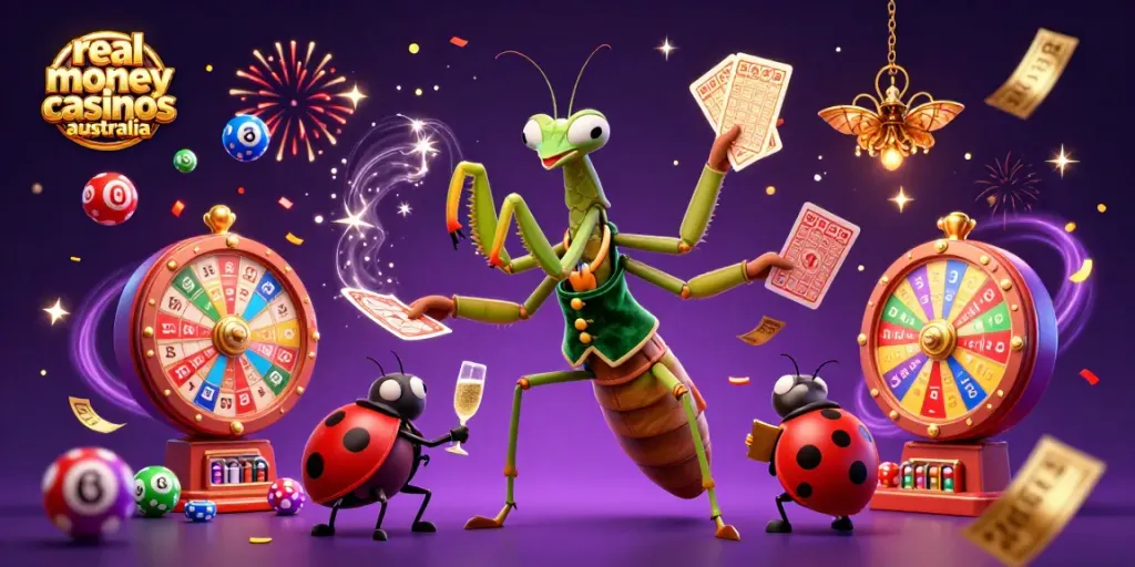 Experience the thrill of real money casinos australia with our vibrant casino scene featuring engaging characters.
