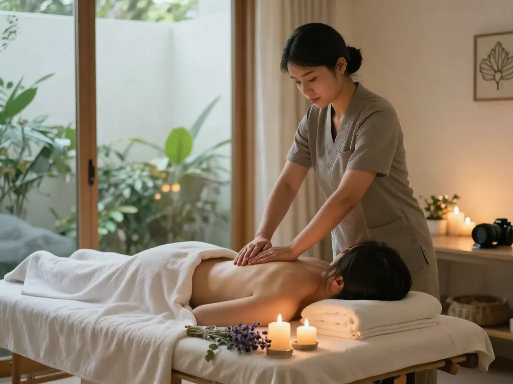 Soothing 가락동출장마사지 session in a tranquil spa setting with calming elements.