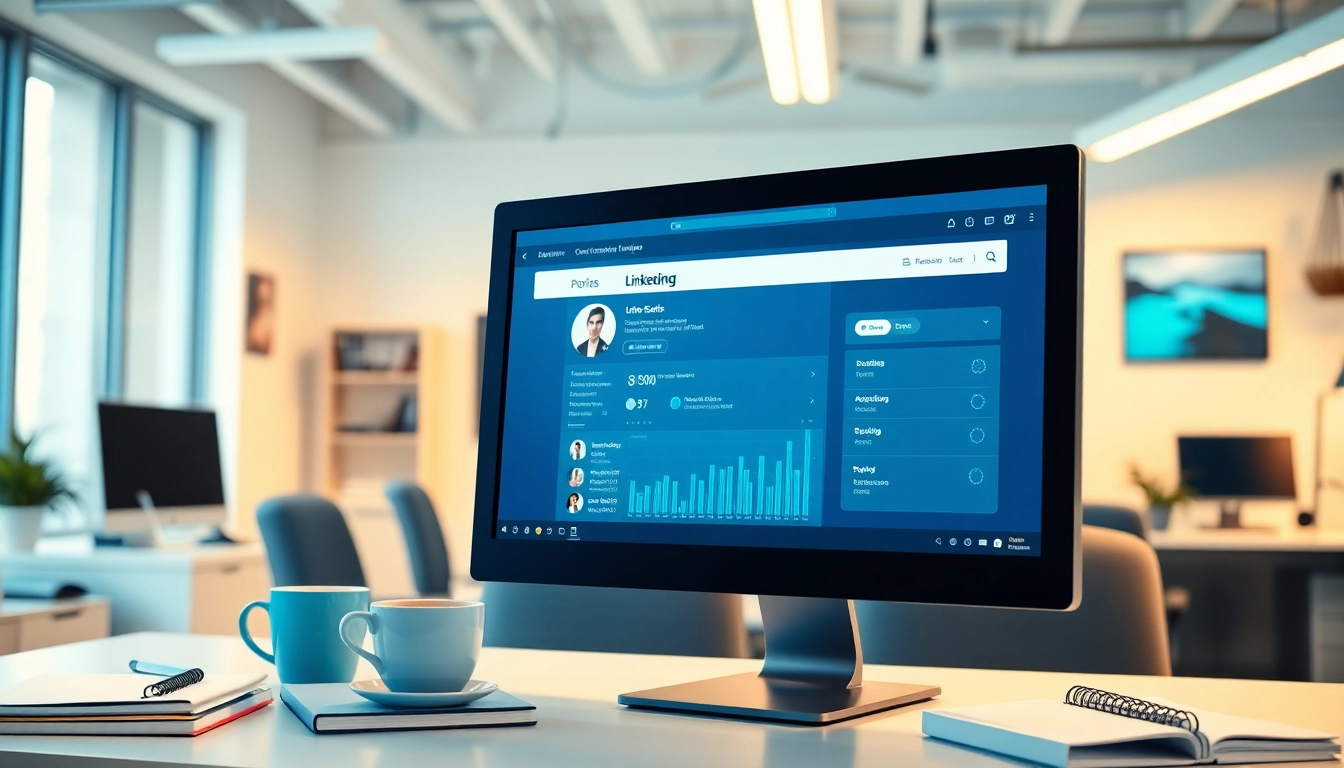 Utilize a linkedin scraper tool displayed on a modern office screen for data extraction.