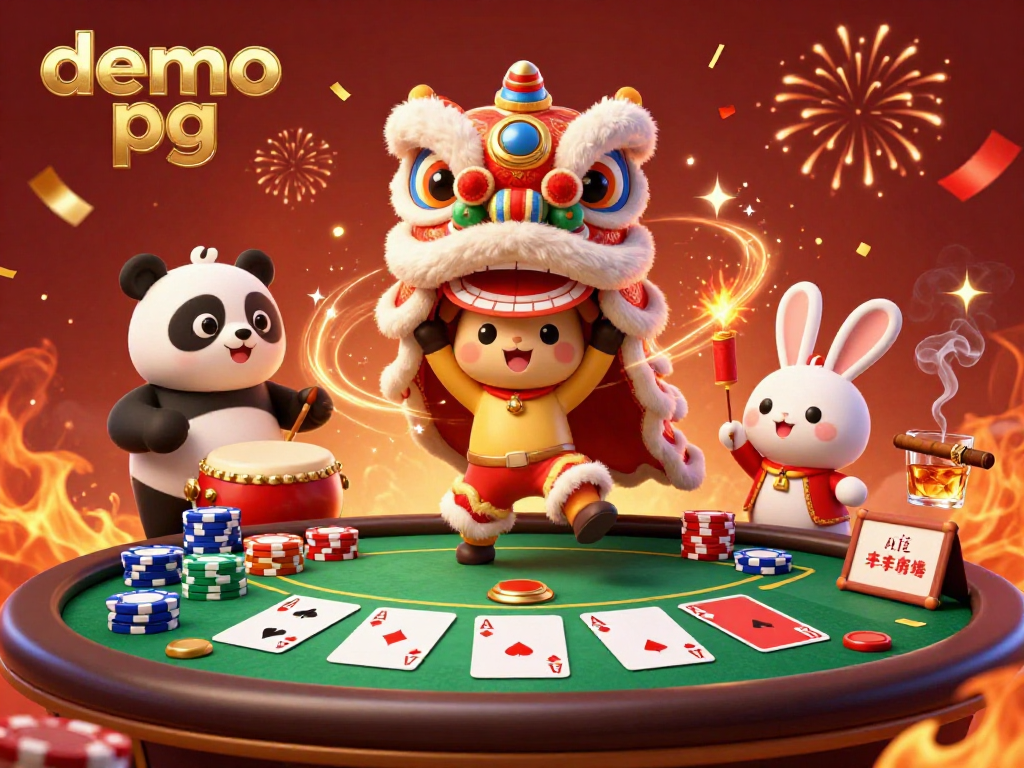 Experience the thrilling vibe of demo pg at a festive gaming table with vibrant characters in this 3D illustration.