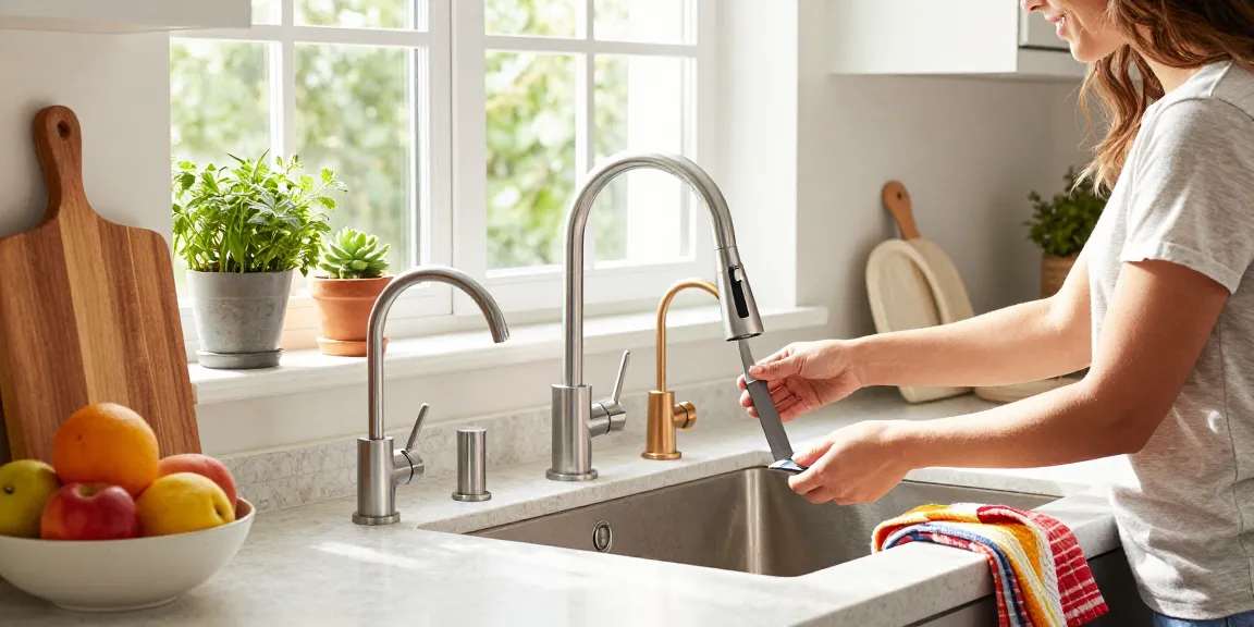 Installing stylish kitchen faucets in a bright, modern home kitchen.