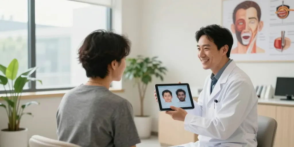 Hair Transplant Malaysia consultation with doctor showing restoration plan.