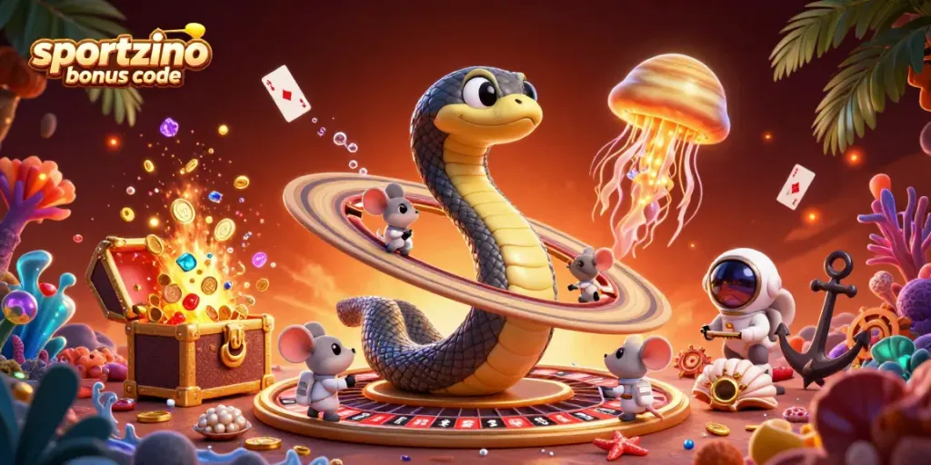 Experience thrilling wins with Sportzino bonus code as a fun-filled cosmic game landscape.
