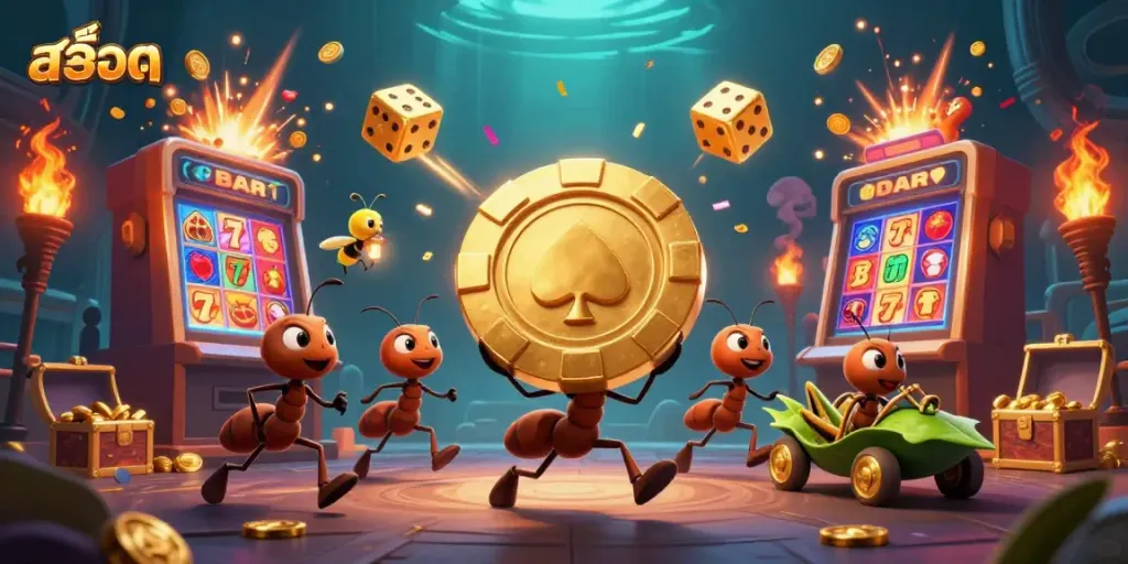Experience thrilling สล็อต adventures with a team of ants on a heist amidst jackpot explosions and casino excitement.