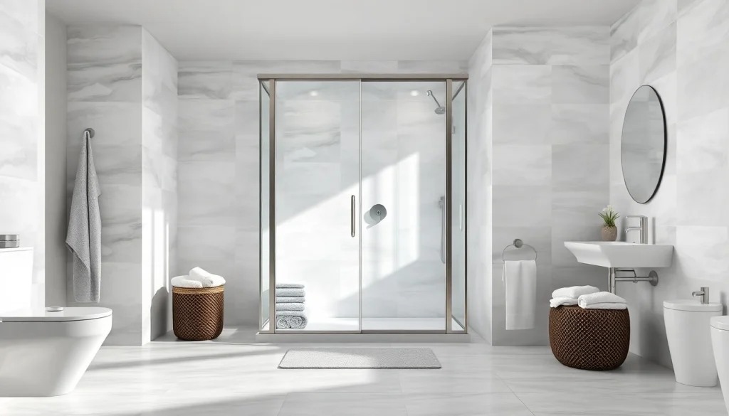 Sonni Duschkabine in modern Badezimmer mit eleganten Details und natürlichem Licht.