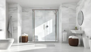 Sonni Duschkabine in modern Badezimmer mit eleganten Details und natürlichem Licht.