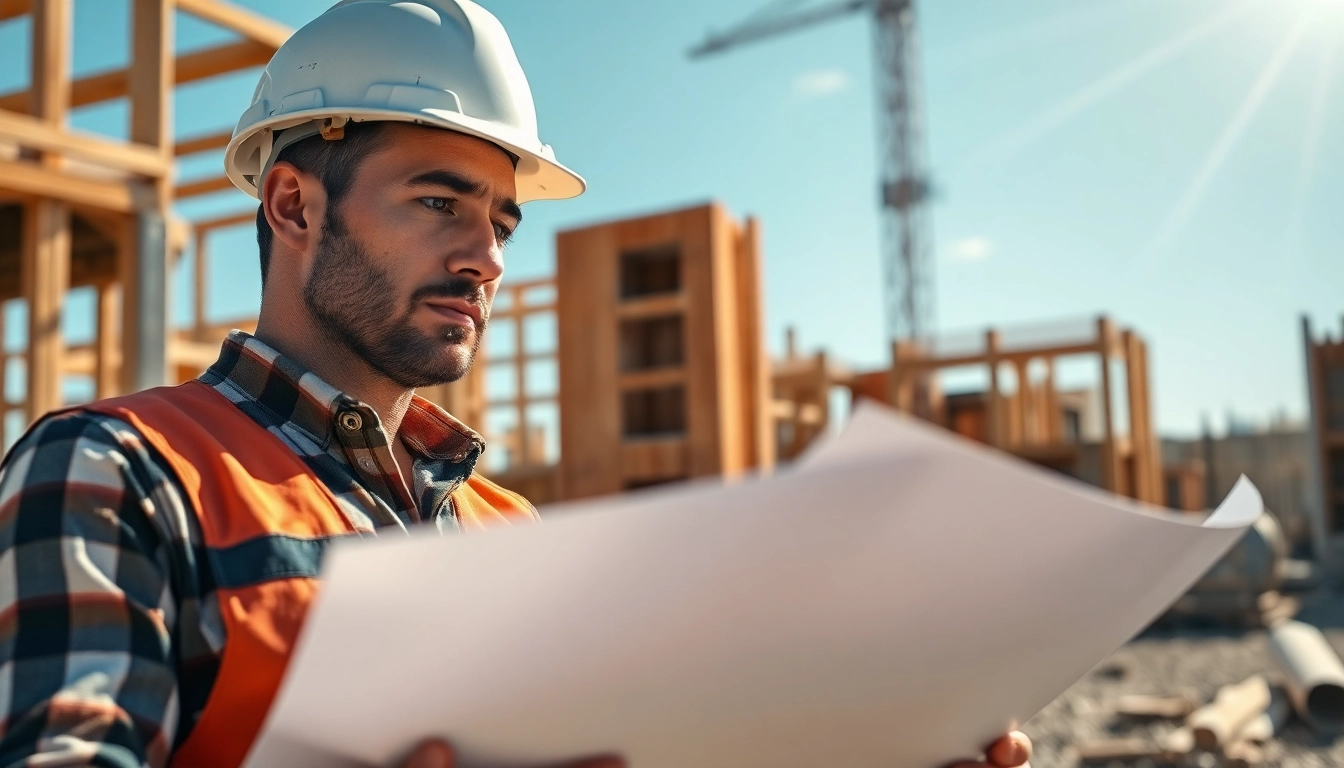 Highlighting a New Jersey General Contractor reviewing plans with construction tools and materials.