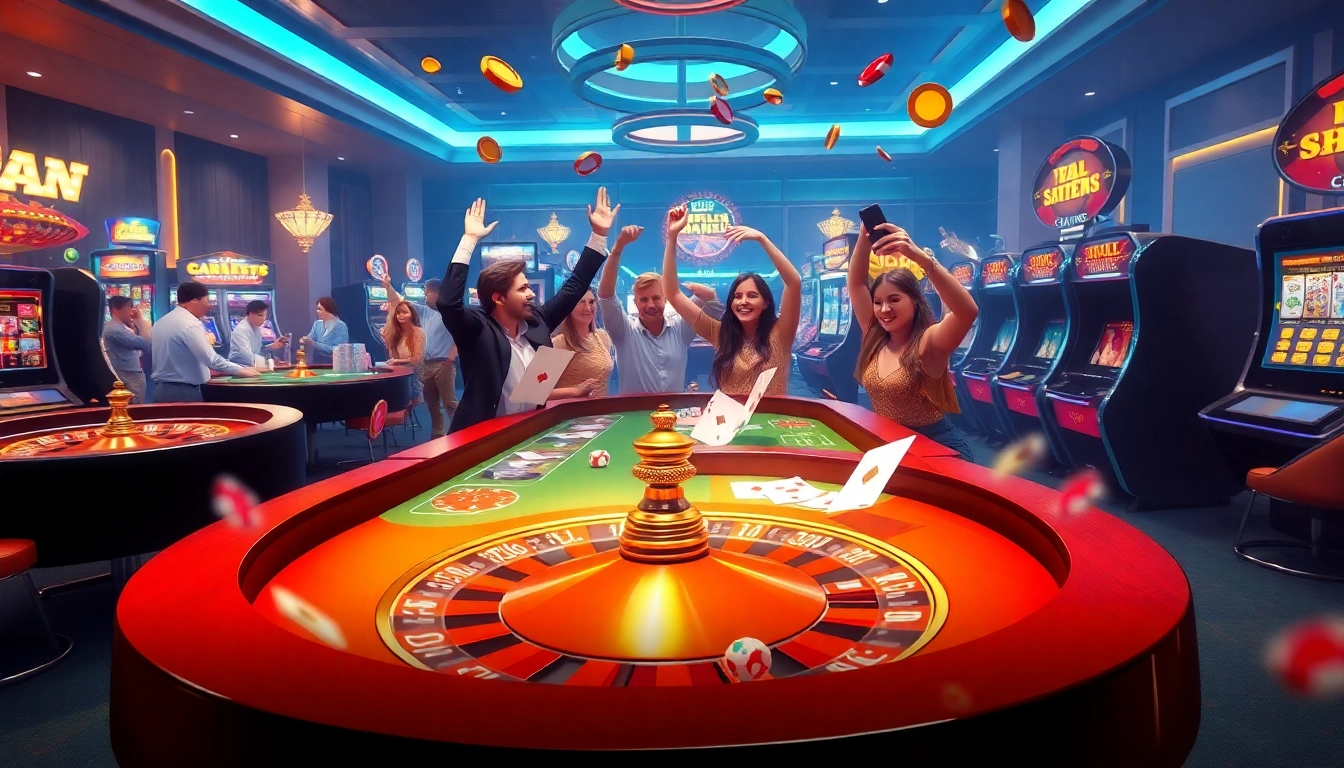 Exciting gambling scene with poker cards and KJC branding.