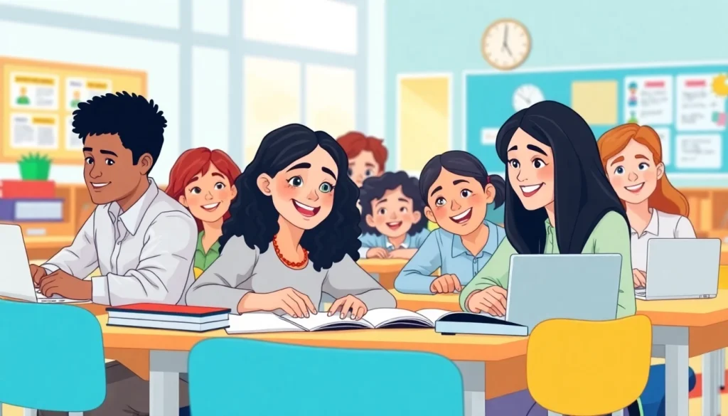 Engaged students learning in a vibrant classroom focused on Education innovation and collaboration.