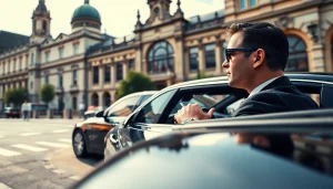 Experience a Chauffeur Nottingham service with a professional luxury car driver in the cityscape.