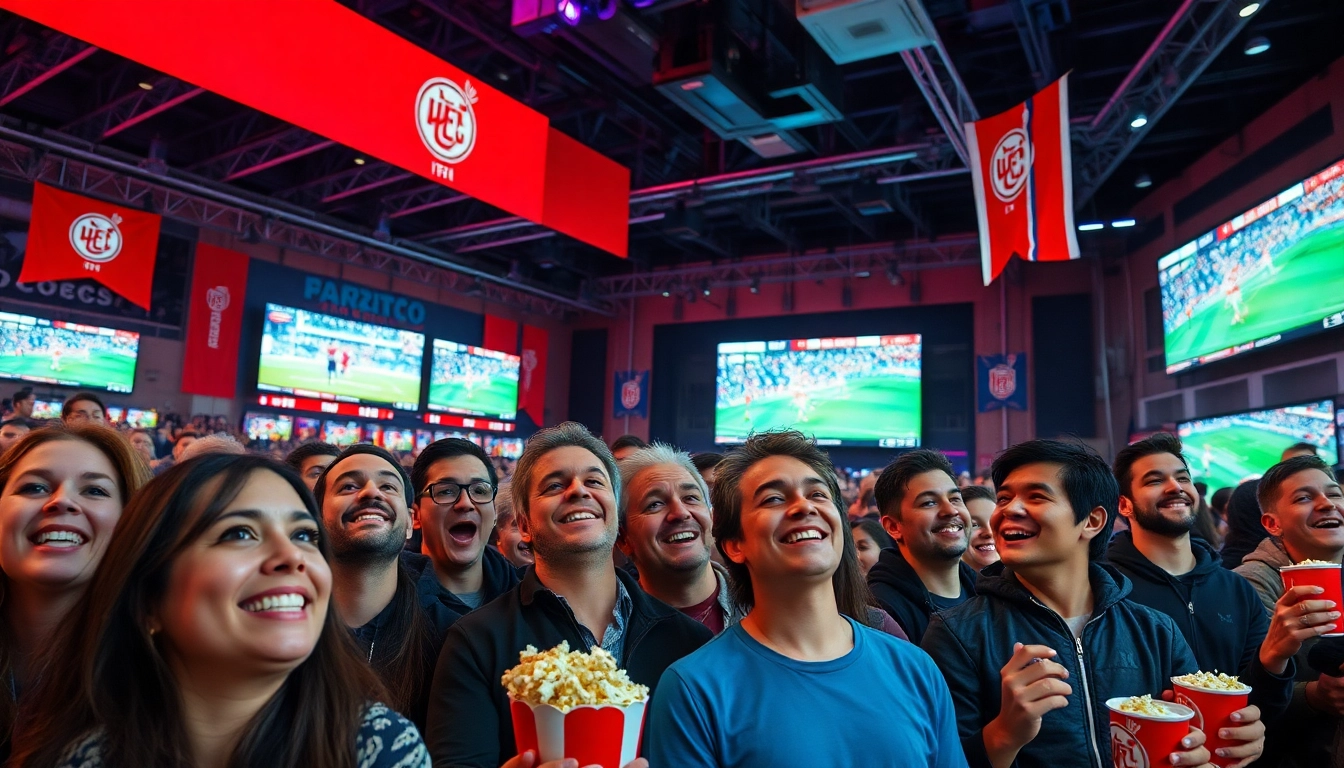 스포츠중계를 즐기는 다양한 팬들이 모여있는 현장 모습