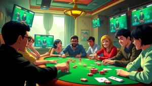 Main players enjoying poker online game dalam suasana yang penuh semangat dan kebersamaan.