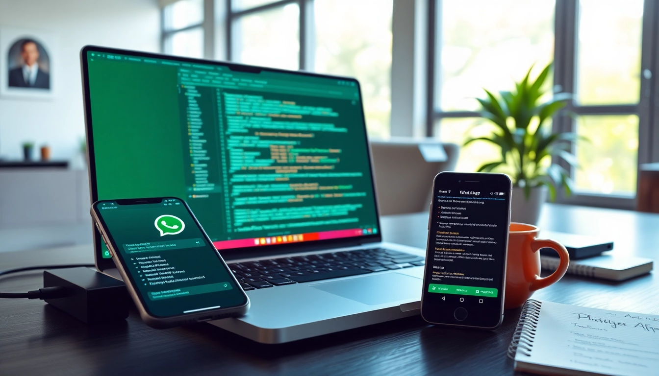 Implement ultramsg integrations in a modern office showcasing efficient WhatsApp API setups.