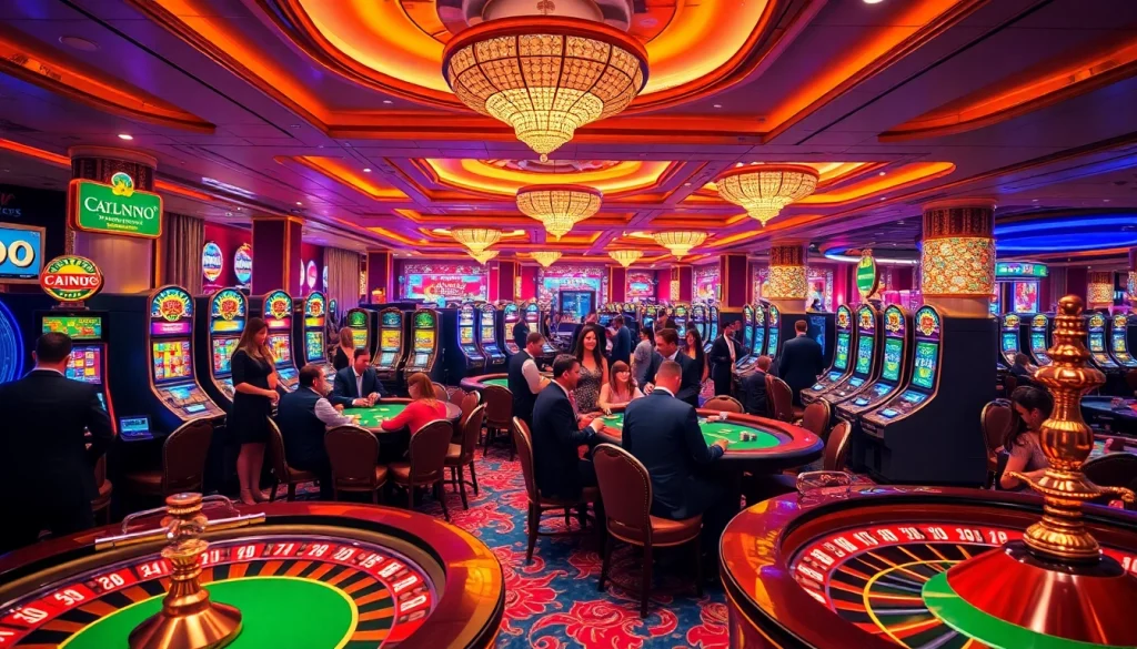 Casino gaming scene featuring KJC brand elements, showcasing vibrant tables and exciting players.