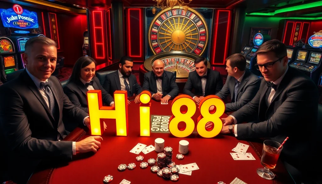 Experience the tension of Hi 88 at a high-stakes poker game with vibrant chips and cards.