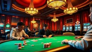Experience the thrill of poker at Hi88 with players and chips in action.