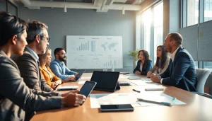 Crisis management consultant leading a corporate strategy meeting with a diverse team.