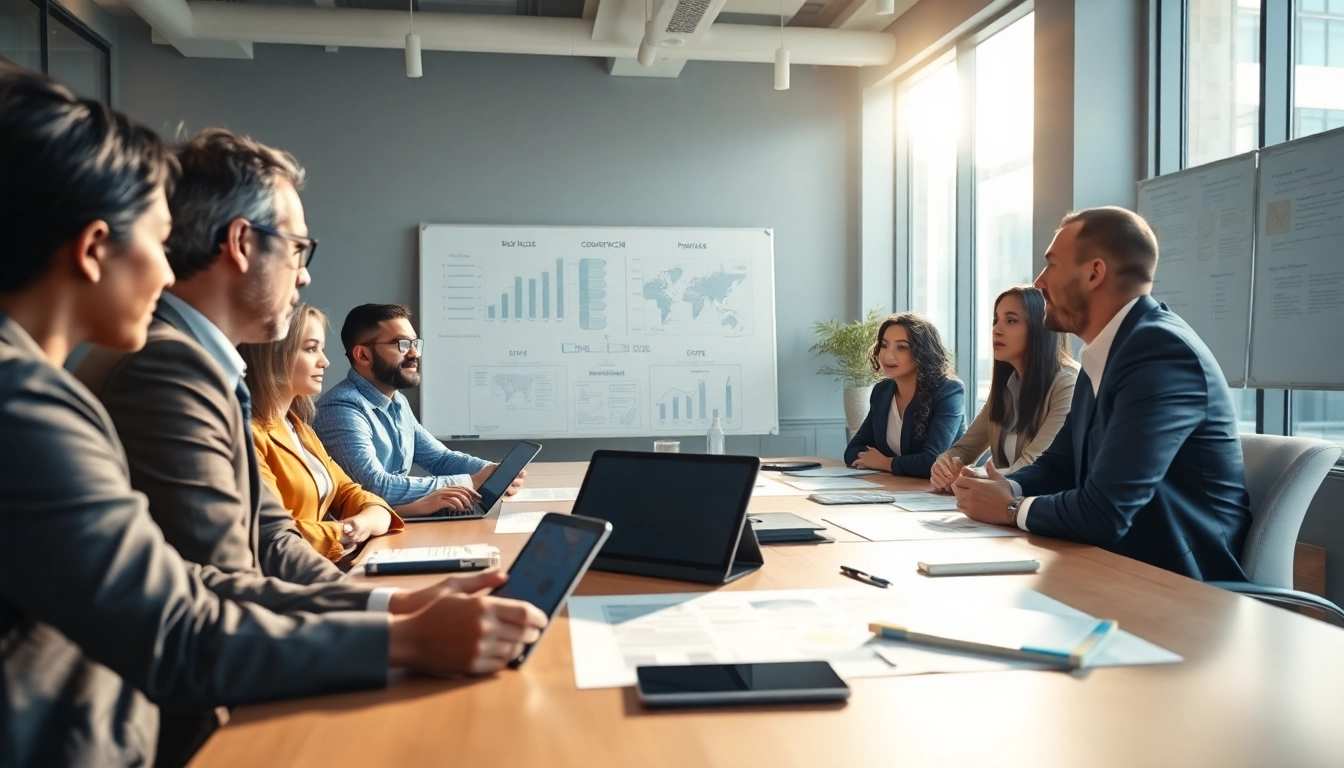 Crisis management consultant leading a corporate strategy meeting with a diverse team.