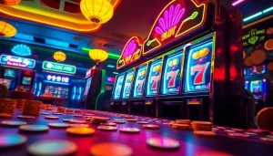 Exciting scene of online slot games with hoki138 pro branding, colorful graphics, and vibrant ambiance.