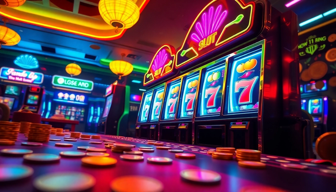 Exciting scene of online slot games with hoki138 pro branding, colorful graphics, and vibrant ambiance.