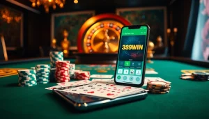 Experience the excitement of gaming with the 389WIN App on a luxurious casino table.
