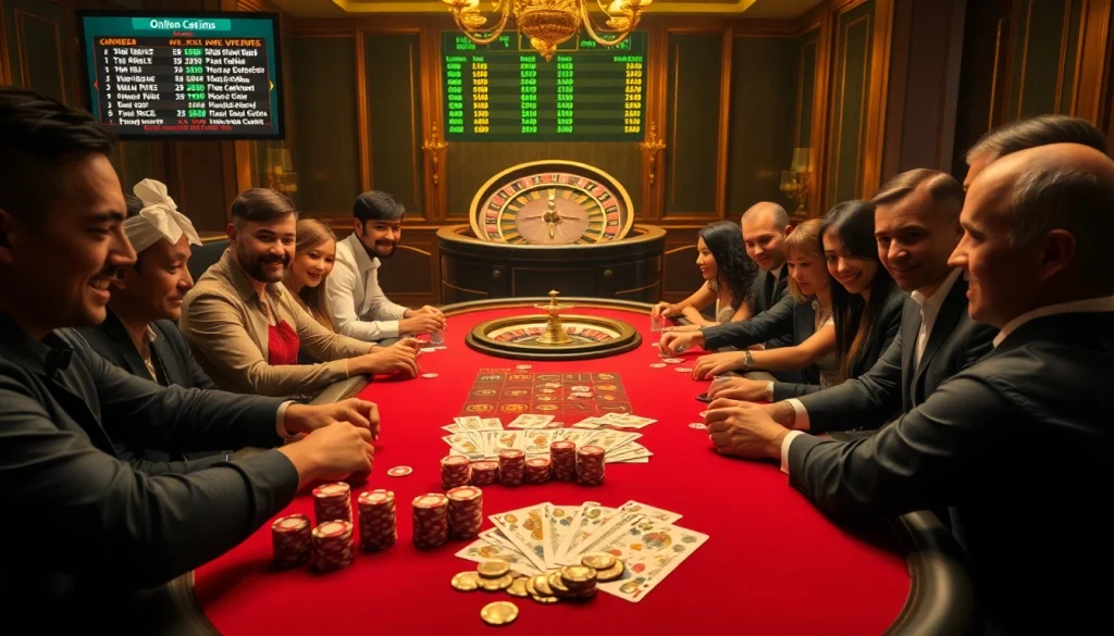 Engaged players at a poker table with 7m cn betting interface, showcasing high-stakes excitement in a casino.