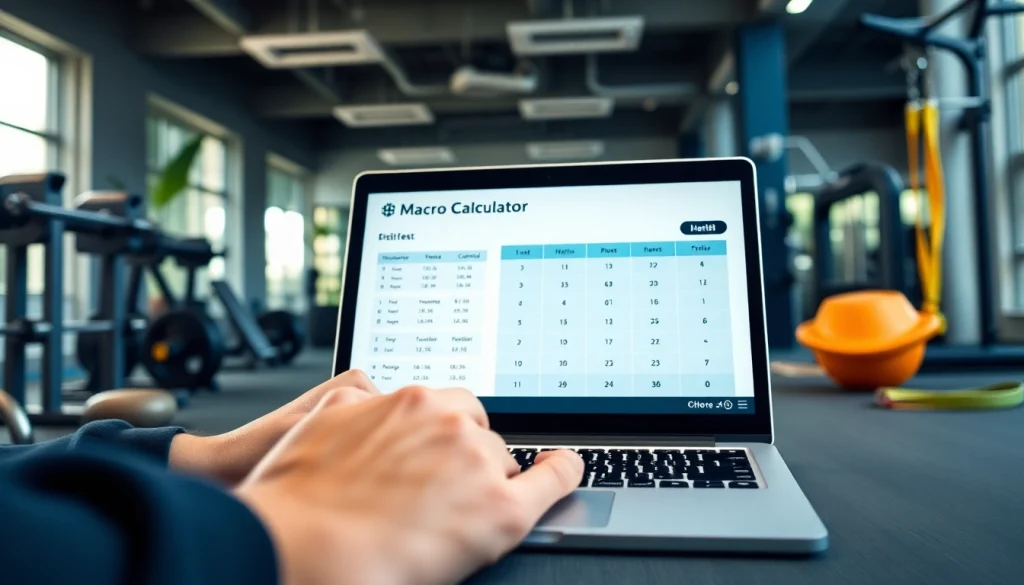 Calculate your macros effectively with this macro calculator showcased in a modern gym setting.