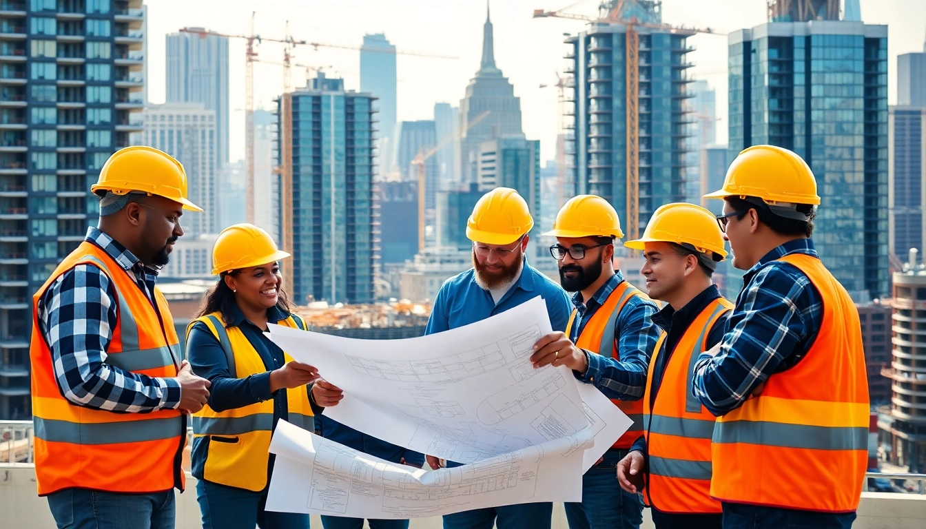 Manhattan Commercial General Contractor team collaborating on construction plans in NYC.