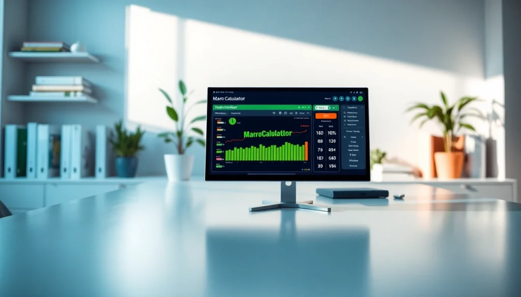 Calculate your daily macros with an interactive macro calculator displayed in a professional workspace.