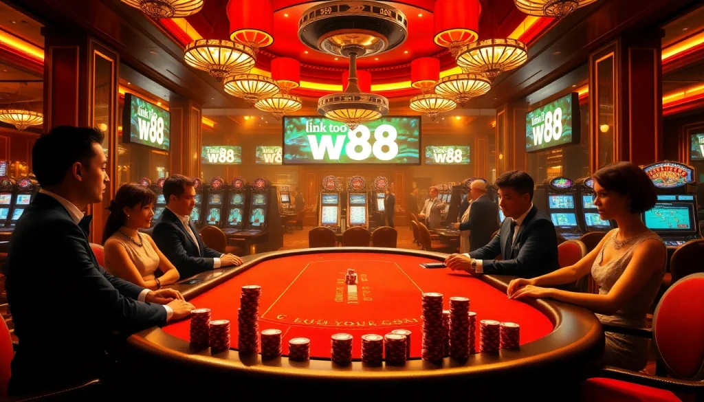 Experience the thrill of betting at W88's luxurious casino tables and vibrant gaming options.