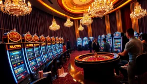 Players enjoying dynamic Slot777 slot machines in a luxurious casino atmosphere.